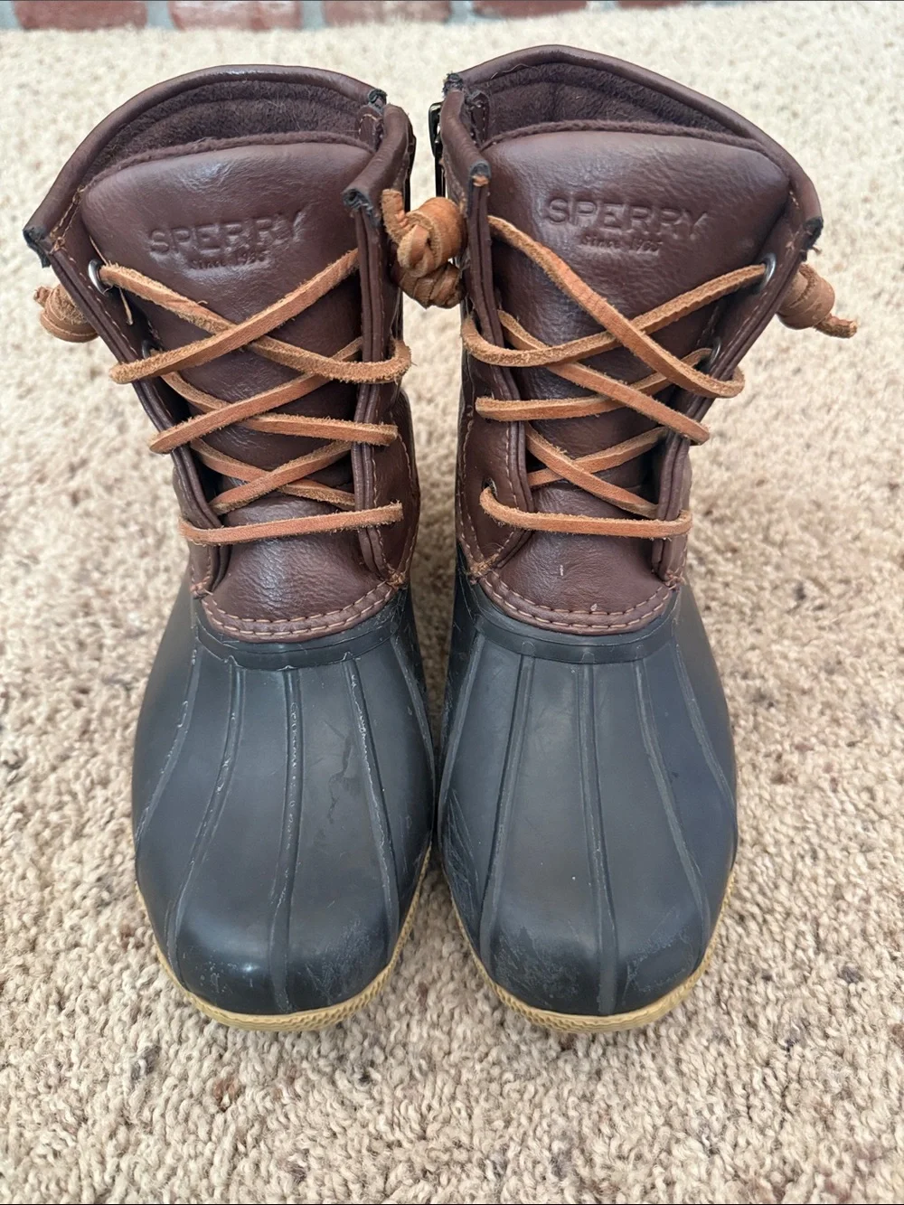 Sperry Brown Leather & Black Rubber Kids Rain Boots